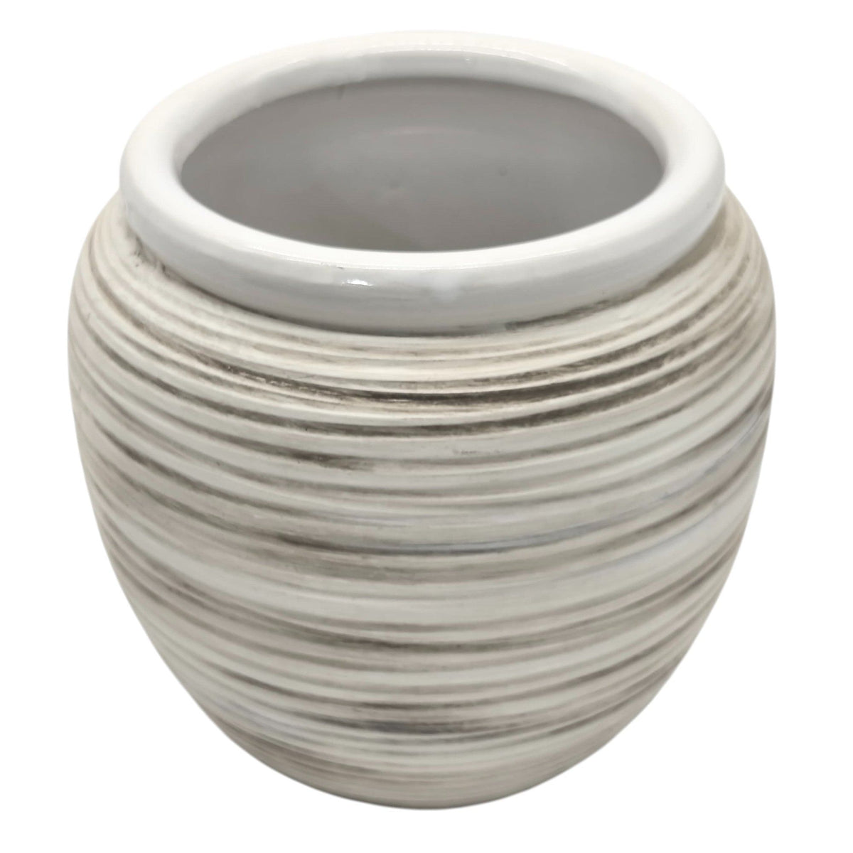 AKDC Ceramic Planter Pot 12.5cm*14cm, White/Brown Ripple Textured - Al Kabayel Discount CentreAKDC Ceramic Planter Pot 12.5cm*14cm, White/Brown Ripple TexturedFlower/Plant PotsAKDCAl Kabayel Discount Centre