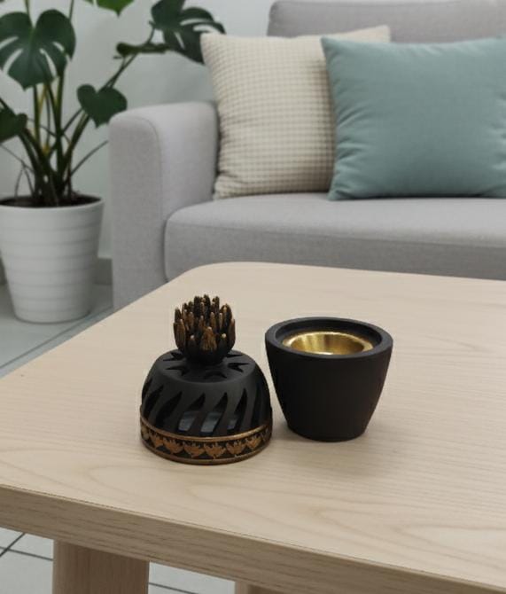 AKDC Chalk Designer Incense Burner – Brown with Gold Detailing – 16 cm Premium Display Burner - Al Kabayel Discount CentreAKDC Chalk Designer Incense Burner – Brown with Gold Detailing – 16 cm Premium Display BurnerIncense BurnerAKDCAl Kabayel Discount Centre