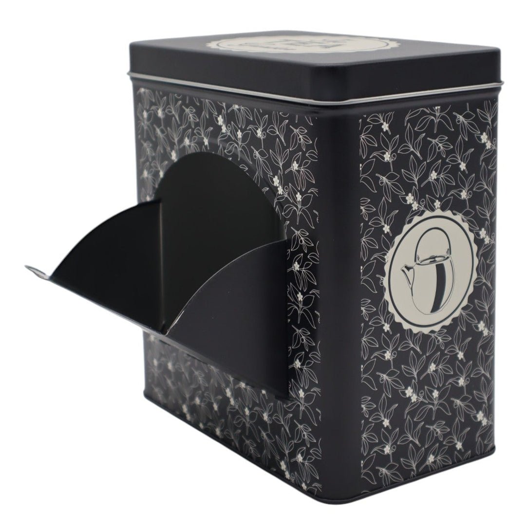 AKDC Classic Black Metal Tea Powder Canister with Iconic Tea Logo – Secure and Modern Storage for Freshness, 18×10 cm - Al Kabayel Discount CentreAKDC Classic Black Metal Tea Powder Canister with Iconic Tea Logo – Secure and Modern Storage for Freshness, 18×10 cmJars & Food SaversAKDCAl Kabayel Discount Centre