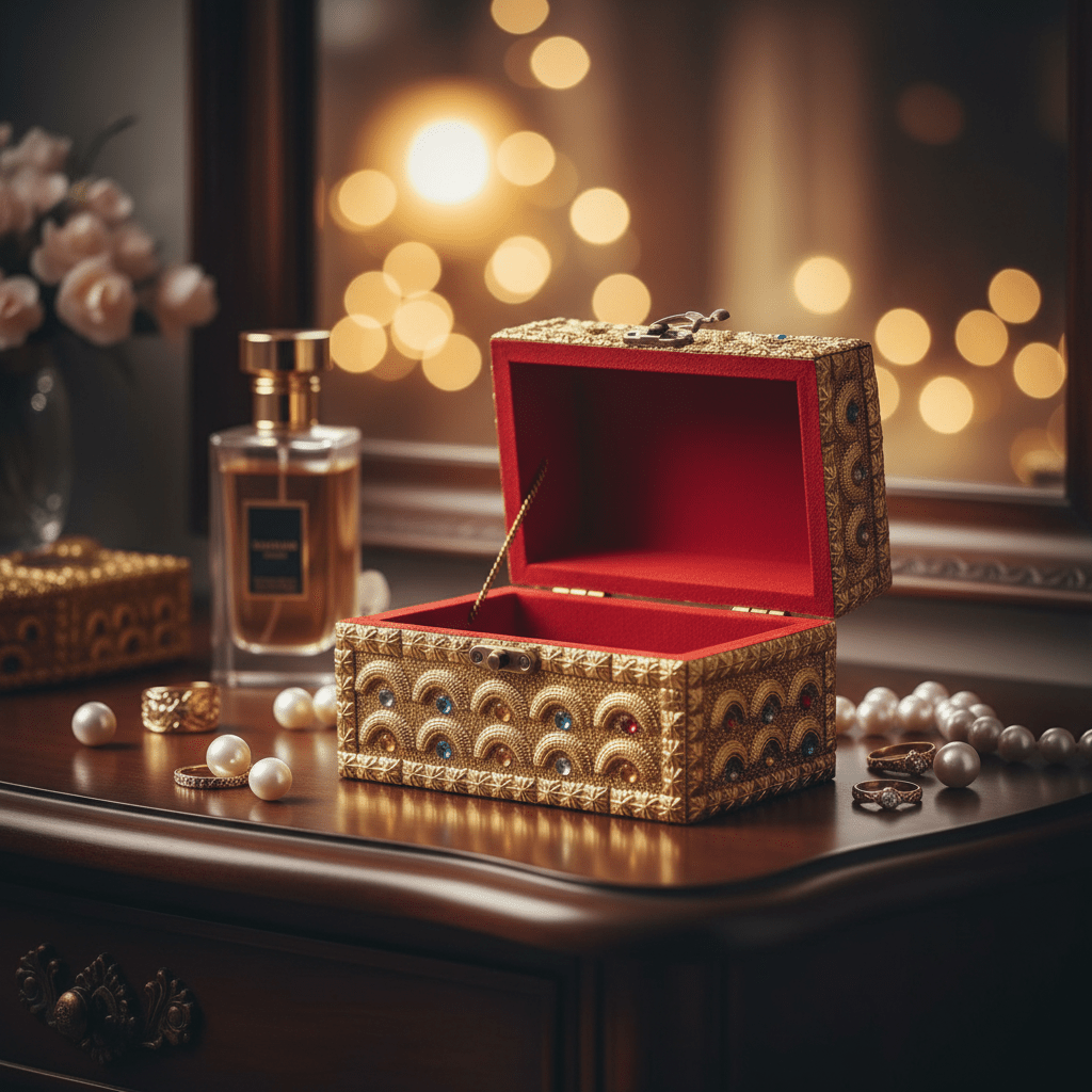 AKDC Classic Golden Wooden Jewellery Chest with Vintage Brass - Tone Latch Closure, Storage Box (6 inch) - Al Kabayel Discount CentreAKDC Classic Golden Wooden Jewellery Chest with Vintage Brass - Tone Latch Closure, Storage Box (6 inch)Organizers & AccessoriesAKDCAl Kabayel Discount Centre