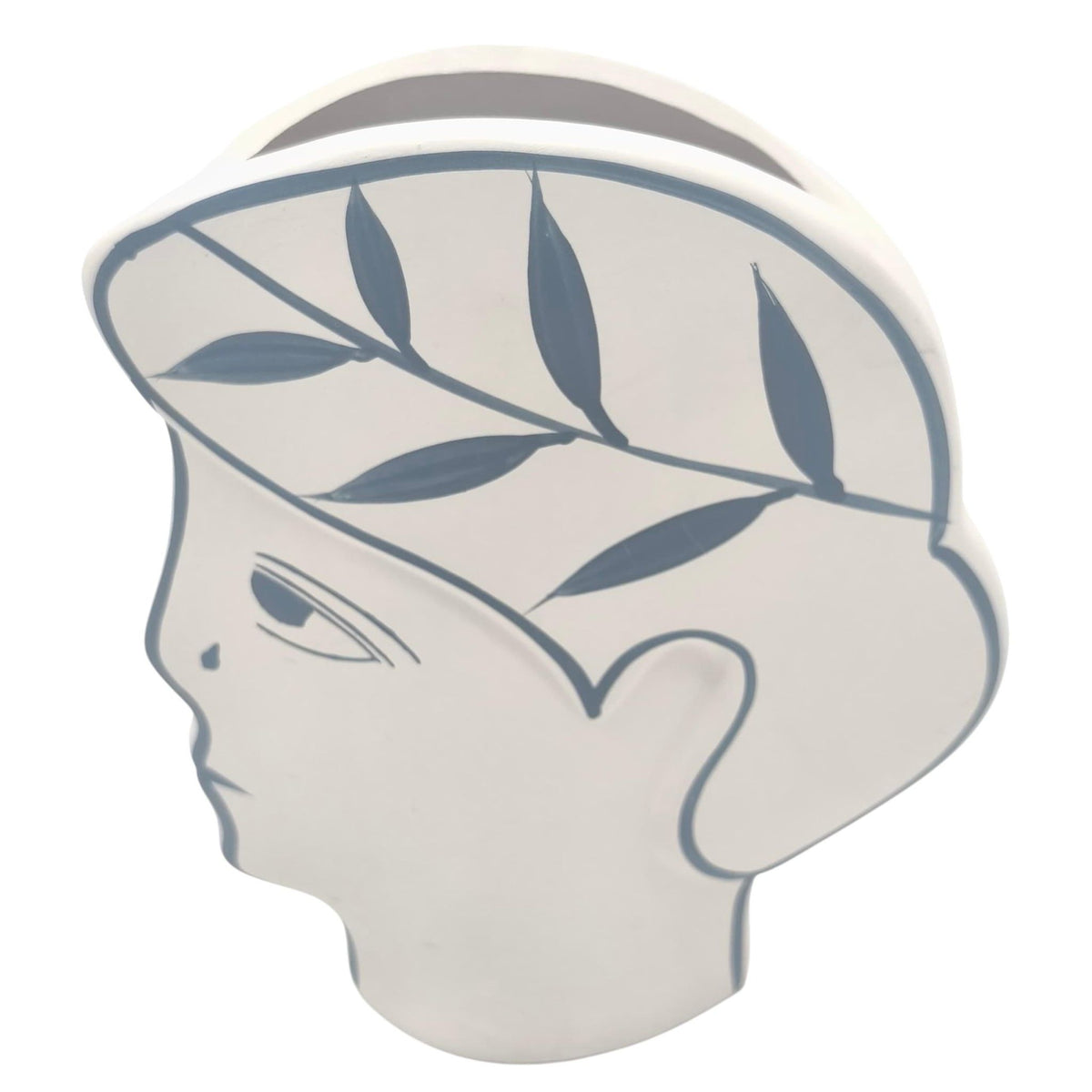 AKDC Clay Flower Vase 15cm*5cm*19cm, Artistic Face - Shaped Planter with Leaf Design, White and Blue - Al Kabayel Discount CentreAKDC Clay Flower Vase 15cm*5cm*19cm, Artistic Face - Shaped Planter with Leaf Design, White and BlueFlower/Plant PotsAKDCAl Kabayel Discount Centre