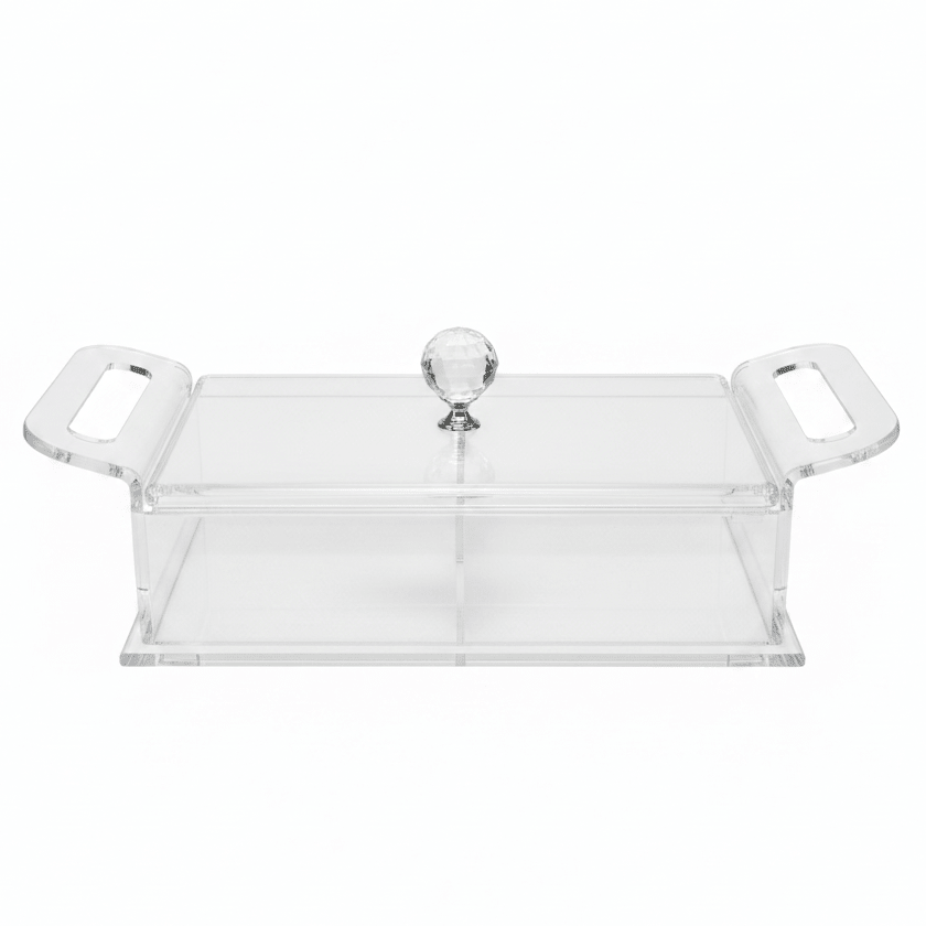 AKDC Clear Acrylic 2 Section Candy Storage Box with Lid Transparent Organizer for Sweets and Snacks 25x13x6 cm - Al Kabayel Discount CentreAKDC Clear Acrylic 2 Section Candy Storage Box with Lid Transparent Organizer for Sweets and Snacks 25x13x6 cmServing TraysAKDCAl Kabayel Discount Centre