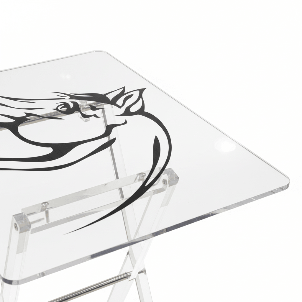 AKDC Clear Acrylic Coffee Table Set Featuring Black Horse Artwork Print Elegant Foldable 4 - Piece Design 50x40x47 cm - Al Kabayel Discount CentreAKDC Clear Acrylic Coffee Table Set Featuring Black Horse Artwork Print Elegant Foldable 4 - Piece Design 50x40x47 cmOrganizers & AccessoriesAKDCAl Kabayel Discount Centre