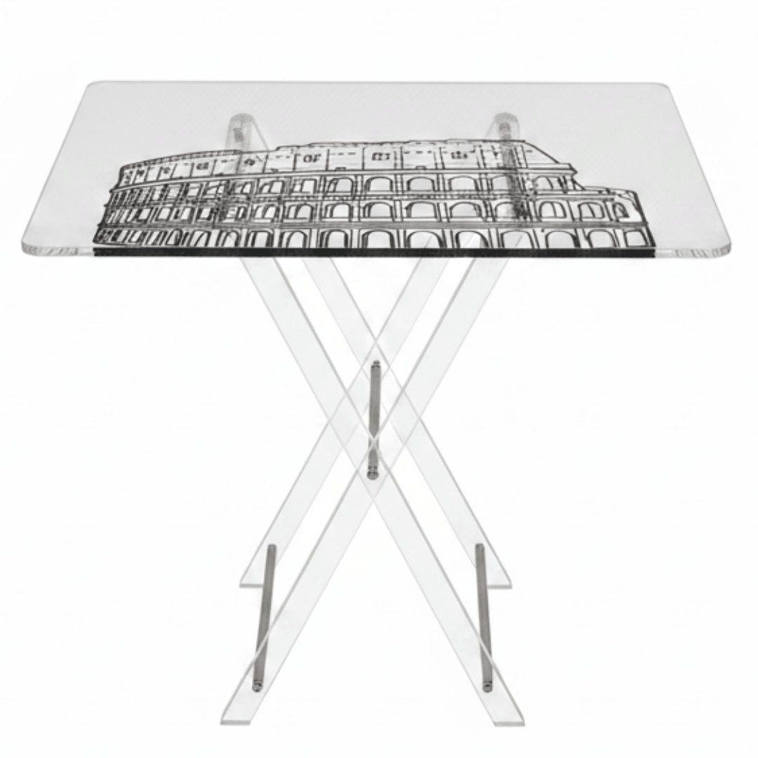 AKDC Clear Acrylic Foldable Coffee Table Set with Roman Colosseum Inspired Print Artistic Modern Furniture 50x40x47 cm - Al Kabayel Discount CentreAKDC Clear Acrylic Foldable Coffee Table Set with Roman Colosseum Inspired Print Artistic Modern Furniture 50x40x47 cmOrganizers & AccessoriesAKDCAl Kabayel Discount Centre