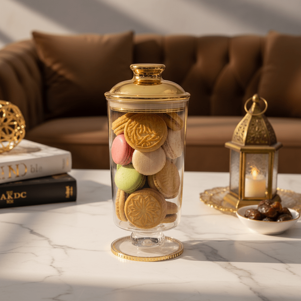 AKDC Clear Acrylic Footed Storage Canister with Premium Gold Lid Stylish Kitchen Organizer 20 × 10 cm - Al Kabayel Discount CentreAKDC Clear Acrylic Footed Storage Canister with Premium Gold Lid Stylish Kitchen Organizer 20 × 10 cmJars & Food SaversAKDCAl Kabayel Discount Centre