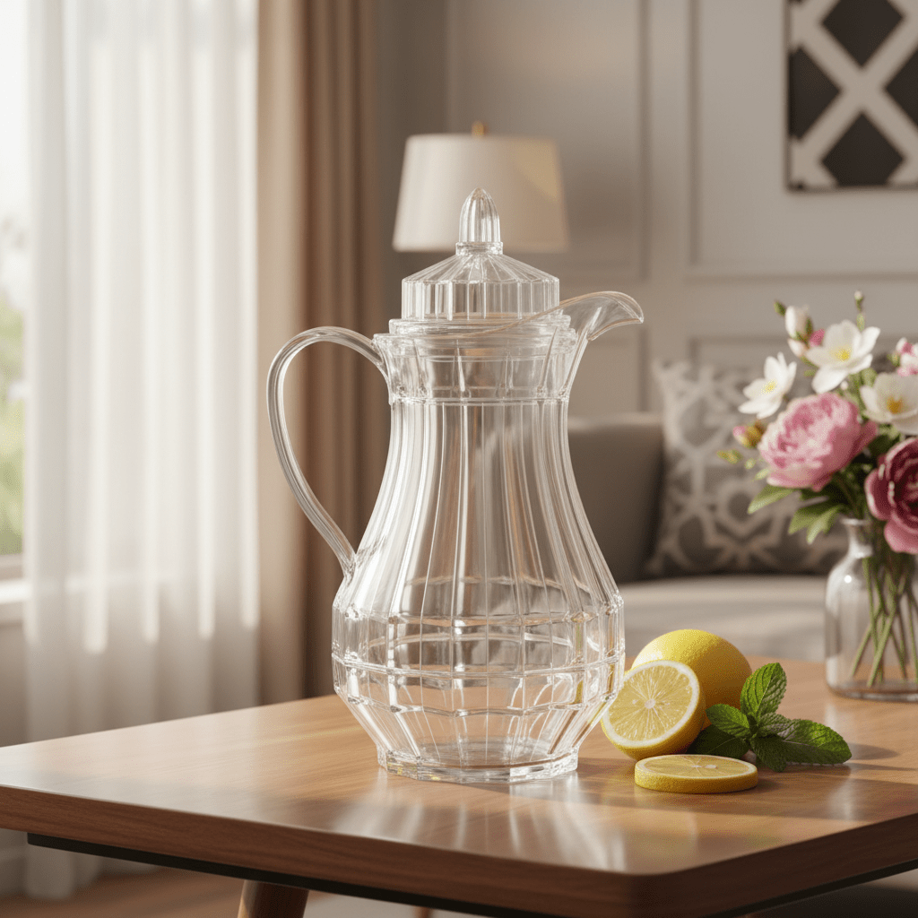 AKDC Clear Acrylic Serving Jug with Lid Spill Resistant Water Juice Pitcher for Home and Outdoor Use 25 × 14 cm - Al Kabayel Discount CentreAKDC Clear Acrylic Serving Jug with Lid Spill Resistant Water Juice Pitcher for Home and Outdoor Use 25 × 14 cmJugsAKDCAl Kabayel Discount Centre