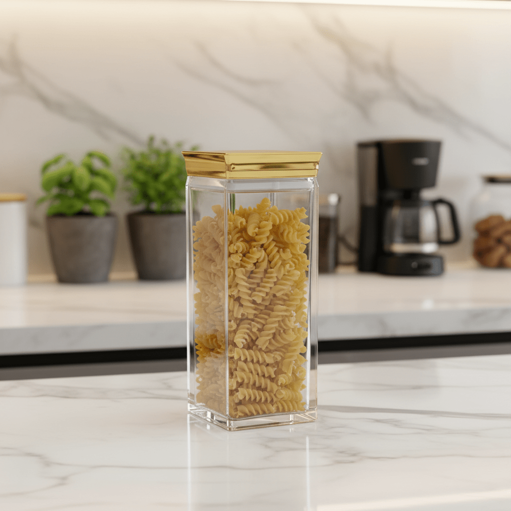 AKDC Clear Acrylic Storage Canister with Premium Gold Lid Stylish Airtight Container 1500 ml Capacity - Al Kabayel Discount CentreAKDC Clear Acrylic Storage Canister with Premium Gold Lid Stylish Airtight Container 1500 ml CapacityJars & Food SaversAKDCAl Kabayel Discount Centre