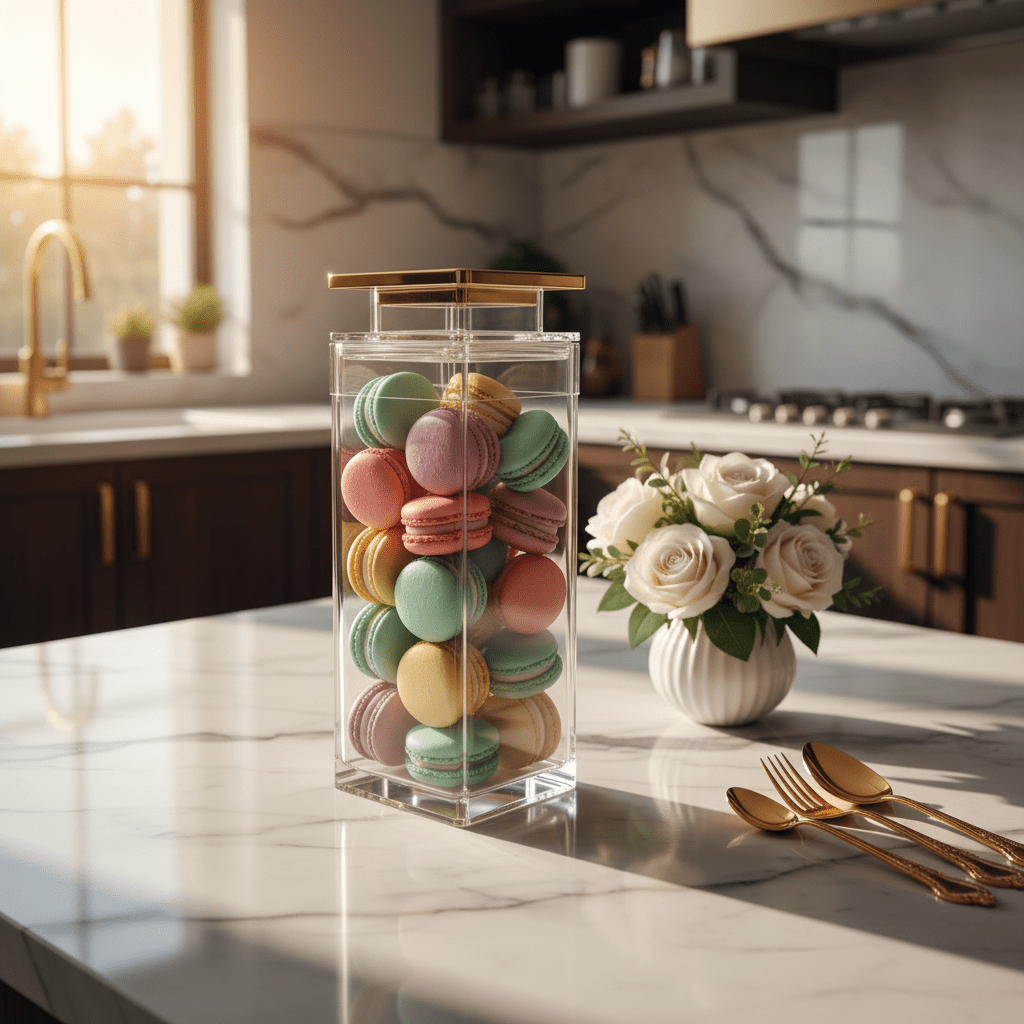 AKDC Clear Acrylic Storage Canister with Premium Gold Lid Stylish Kitchen Organizer 18 × 8.5 cm - Al Kabayel Discount CentreAKDC Clear Acrylic Storage Canister with Premium Gold Lid Stylish Kitchen Organizer 18 × 8.5 cmJars & Food SaversAKDCAl Kabayel Discount Centre