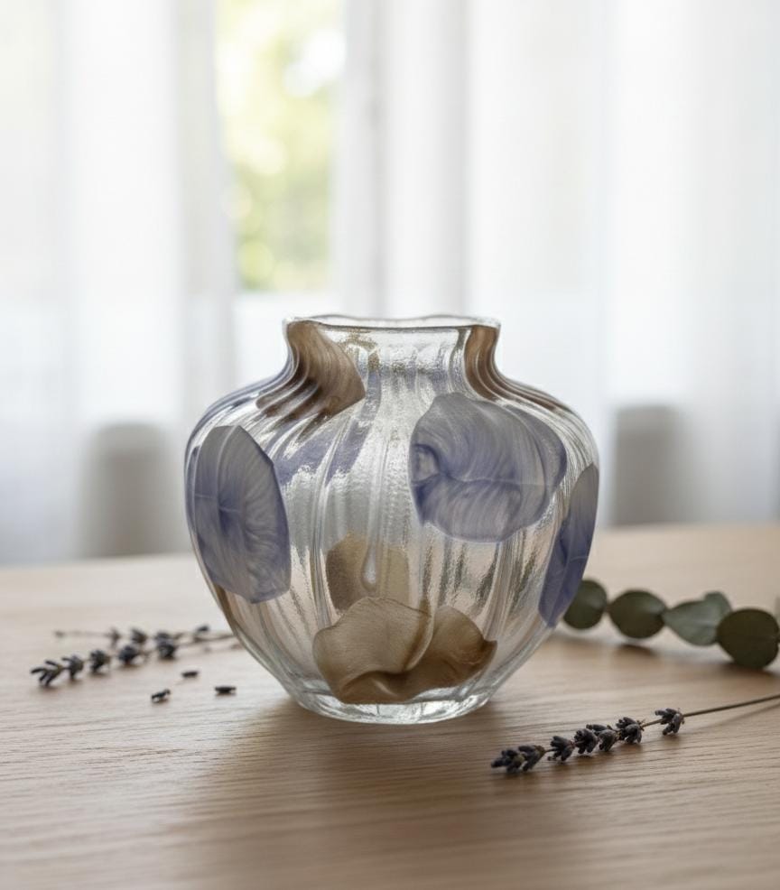 AKDC Compact Transparent Glass Vase with Classic Brown & Blue Pattern – 16×18 cm Home Decoration - Al Kabayel Discount CentreAKDC Compact Transparent Glass Vase with Classic Brown & Blue Pattern – 16×18 cm Home DecorationFlower/Plant PotsAKDCAl Kabayel Discount Centre