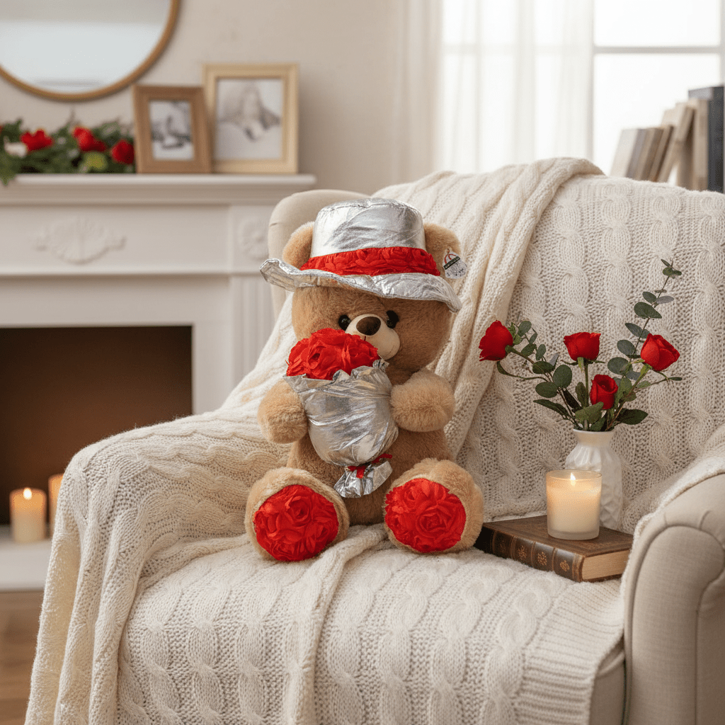 AKDC Cream Color Teddy Bear Soft Plush Toy with Decorative Flower Bouquet – 40 cm Gift Stuffed Animal - Al Kabayel Discount CentreAKDC Cream Color Teddy Bear Soft Plush Toy with Decorative Flower Bouquet – 40 cm Gift Stuffed AnimalToysAKDCAl Kabayel Discount Centre