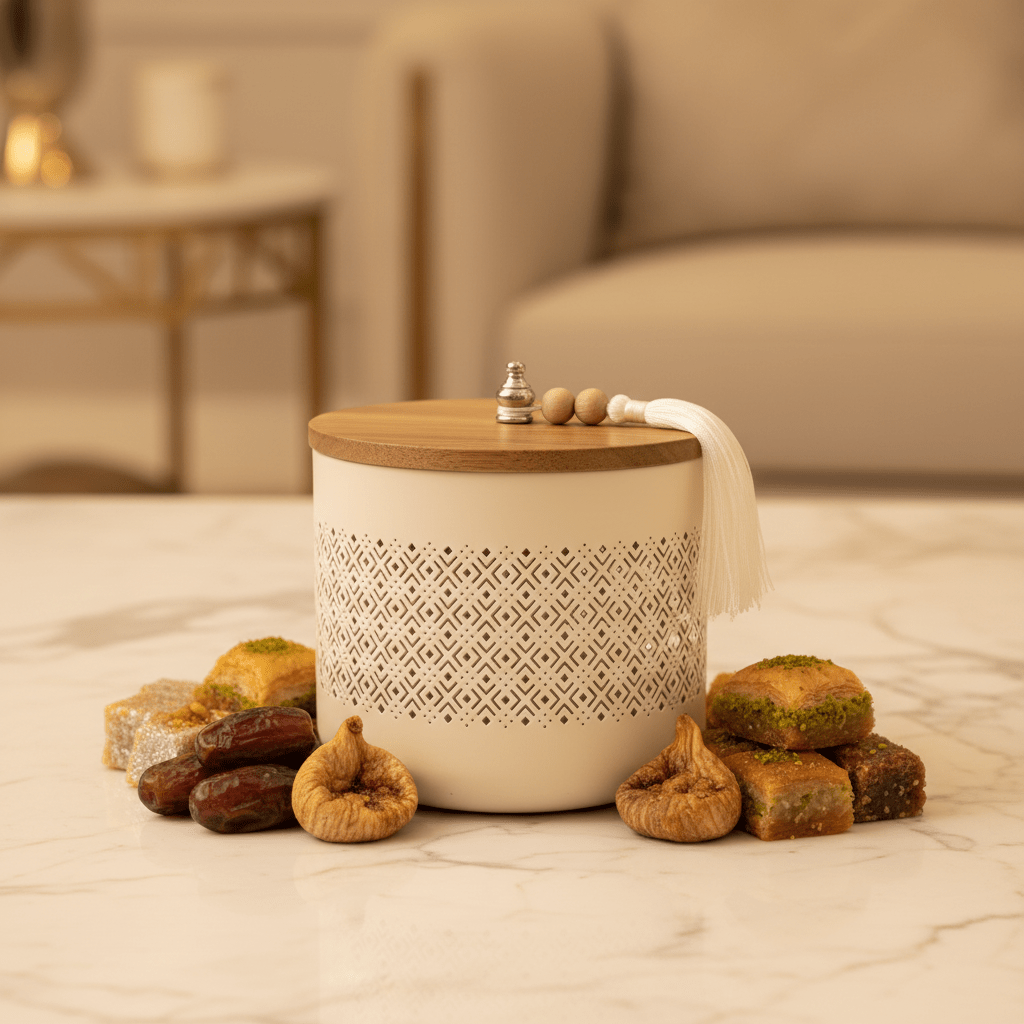 AKDC Cream Metal Candy Storage Jar with Wooden Lid – Elegant Kitchen Organizer for Sweets & Snacks – 18 × 17 cm - Al Kabayel Discount CentreAKDC Cream Metal Candy Storage Jar with Wooden Lid – Elegant Kitchen Organizer for Sweets & Snacks – 18 × 17 cmJars & Food SaversAKDCAl Kabayel Discount Centre