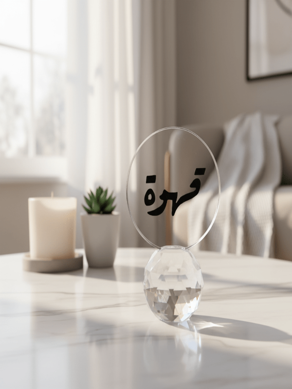 AKDC Crystal Glass Decorative Piece 11 cm – “Coffee” Arabic Calligraphy Ornament - Al Kabayel Discount CentreAKDC Crystal Glass Decorative Piece 11 cm – “Coffee” Arabic Calligraphy OrnamentHome Décor AccentsAKDCAl Kabayel Discount Centre