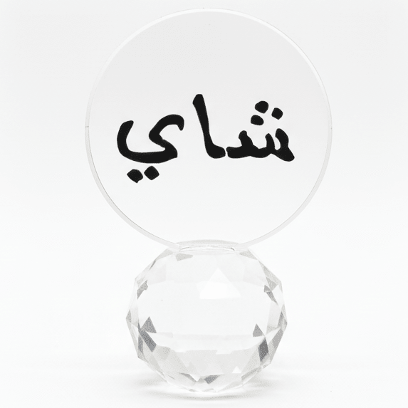 AKDC Crystal Glass Decorative Piece 11 cm – “Tea” Arabic Calligraphy Decorative Glass - Al Kabayel Discount CentreAKDC Crystal Glass Decorative Piece 11 cm – “Tea” Arabic Calligraphy Decorative GlassHome Décor AccentsAKDCAl Kabayel Discount Centre