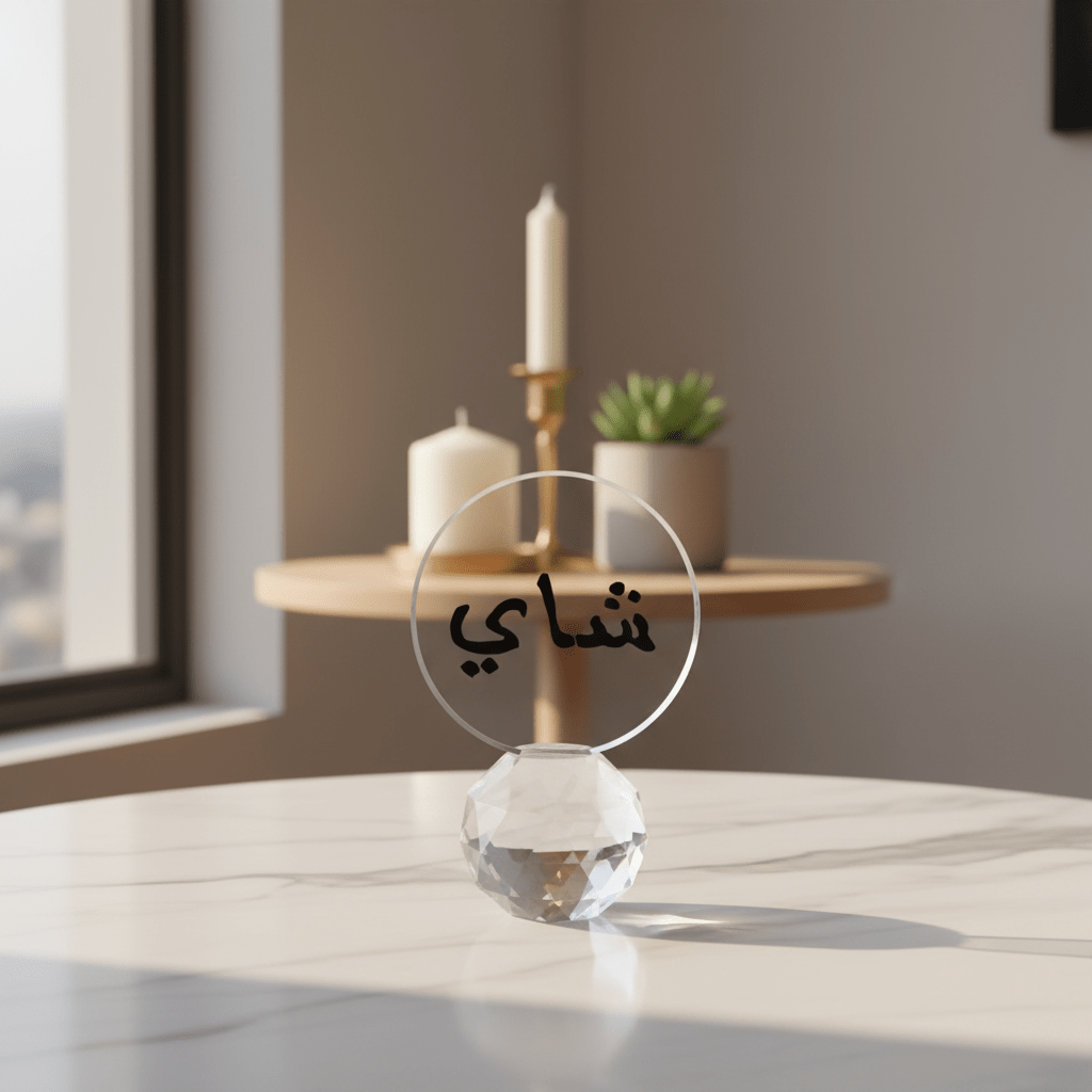 AKDC Crystal Glass Decorative Piece 11 cm – “Tea” Arabic Calligraphy Decorative Glass - Al Kabayel Discount CentreAKDC Crystal Glass Decorative Piece 11 cm – “Tea” Arabic Calligraphy Decorative GlassHome Décor AccentsAKDCAl Kabayel Discount Centre