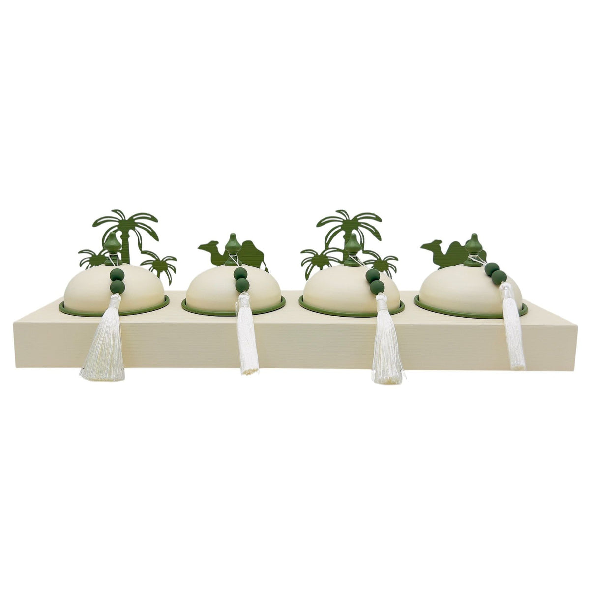 AKDC Desert Oasis Metal 4pcs Candy Bowls with Tray 51cm*14.5cm*14cm, Ivory/Green - Al Kabayel Discount CentreAKDC Desert Oasis Metal 4pcs Candy Bowls with Tray 51cm*14.5cm*14cm, Ivory/GreenBowlsAKDCAl Kabayel Discount Centre