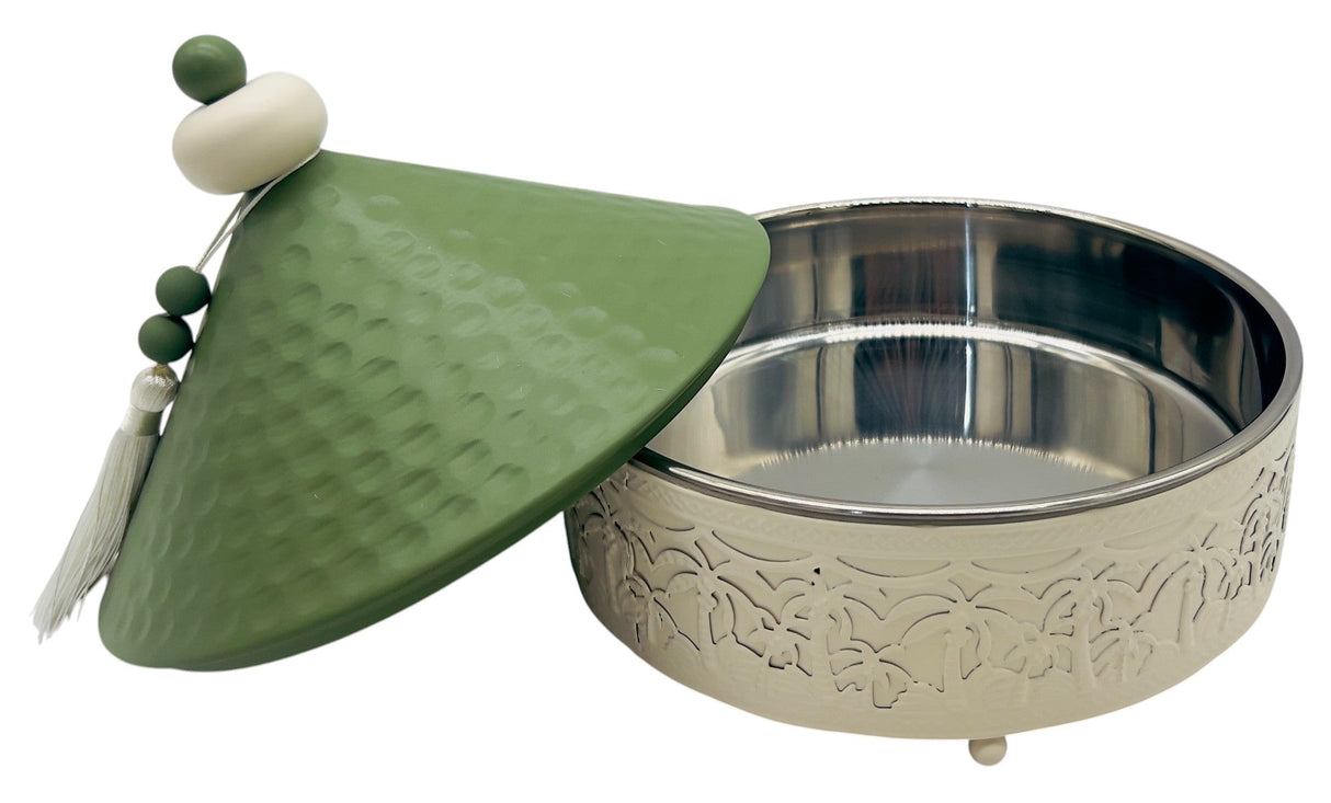 AKDC Desert Oasis Metal Tajine 21cm*20cm, Stainless Steel Interior, Ivory/Green - Al Kabayel Discount CentreAKDC Desert Oasis Metal Tajine 21cm*20cm, Stainless Steel Interior, Ivory/GreenBowlsAKDCAl Kabayel Discount Centre