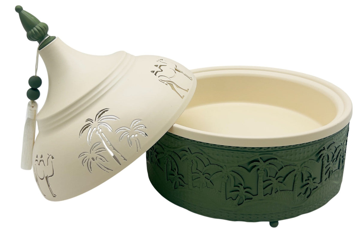 AKDC Desert Oasis Metal Tajine 22.5cm*26cm, Ivory/Green - Al Kabayel Discount CentreAKDC Desert Oasis Metal Tajine 22.5cm*26cm, Ivory/GreenBowlsAKDCAl Kabayel Discount Centre
