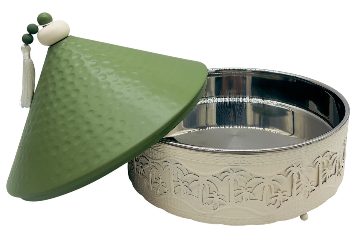 AKDC Desert Oasis Metal Tajine 29.5cm*26.5cm, Stainless Steel Interior, Ivory/Green - Al Kabayel Discount CentreAKDC Desert Oasis Metal Tajine 29.5cm*26.5cm, Stainless Steel Interior, Ivory/GreenBowlsAKDCAl Kabayel Discount Centre
