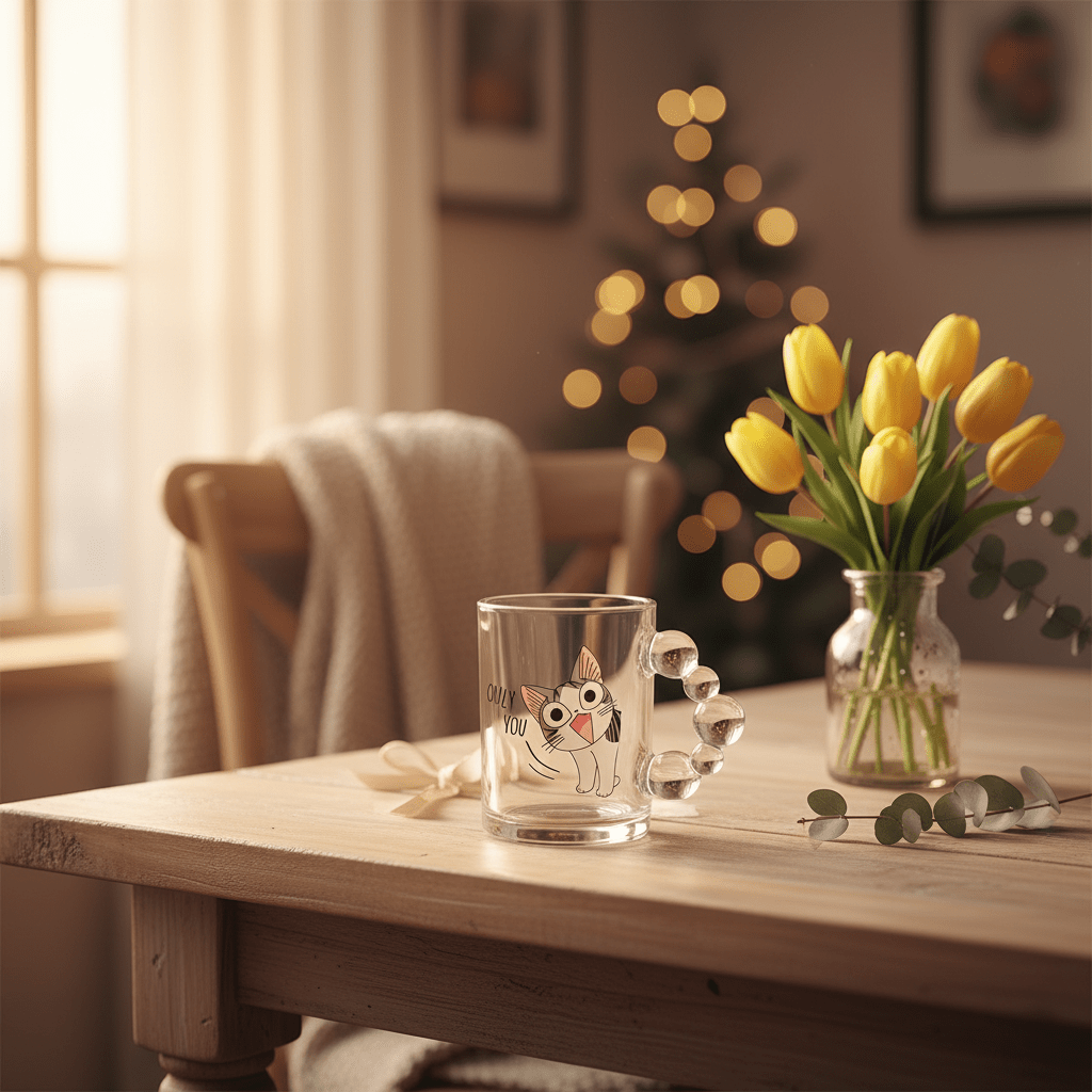 AKDC Designer Cat Print Clear Glass Mug with Elegant Handle for Gift and Home Use 300ml - Al Kabayel Discount CentreAKDC Designer Cat Print Clear Glass Mug with Elegant Handle for Gift and Home Use 300mlMugsAKDCAl Kabayel Discount Centre