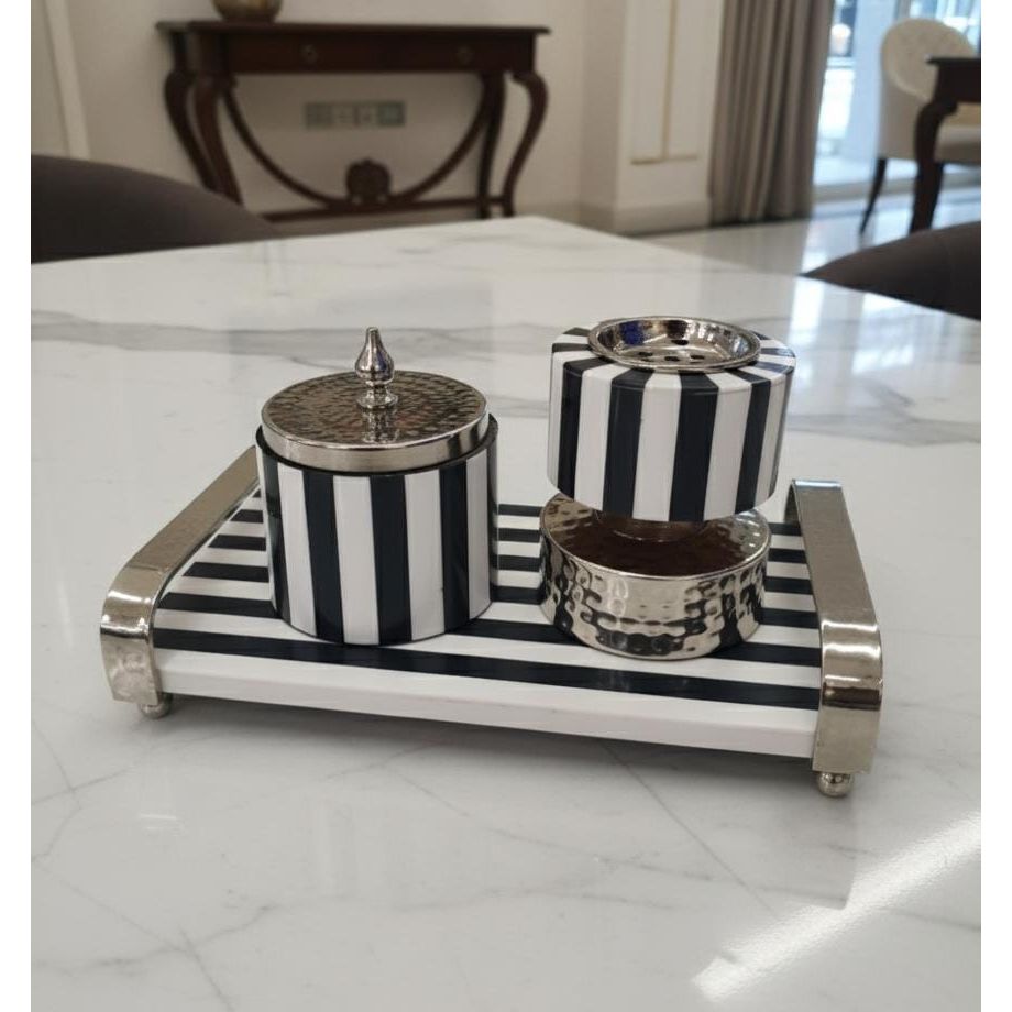 AKDC Designer Metal & Wooden Incense Burner with Container & Tray 29x14 cm – Black & White Zebra Pattern Decorative Aroma Set - Al Kabayel Discount CentreAKDC Designer Metal & Wooden Incense Burner with Container & Tray 29x14 cm – Black & White Zebra Pattern Decorative Aroma SetWooden Incense BurnerAKDCAl Kabayel Discount Centre