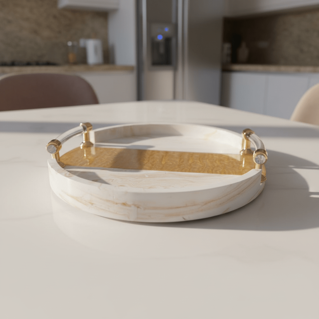 AKDC Designer Round Serving Tray – White Plaster of Paris Finish with Elegant Gold Accents (28 cm) - Al Kabayel Discount CentreAKDC Designer Round Serving Tray – White Plaster of Paris Finish with Elegant Gold Accents (28 cm)Serving TraysAKDCAl Kabayel Discount Centre