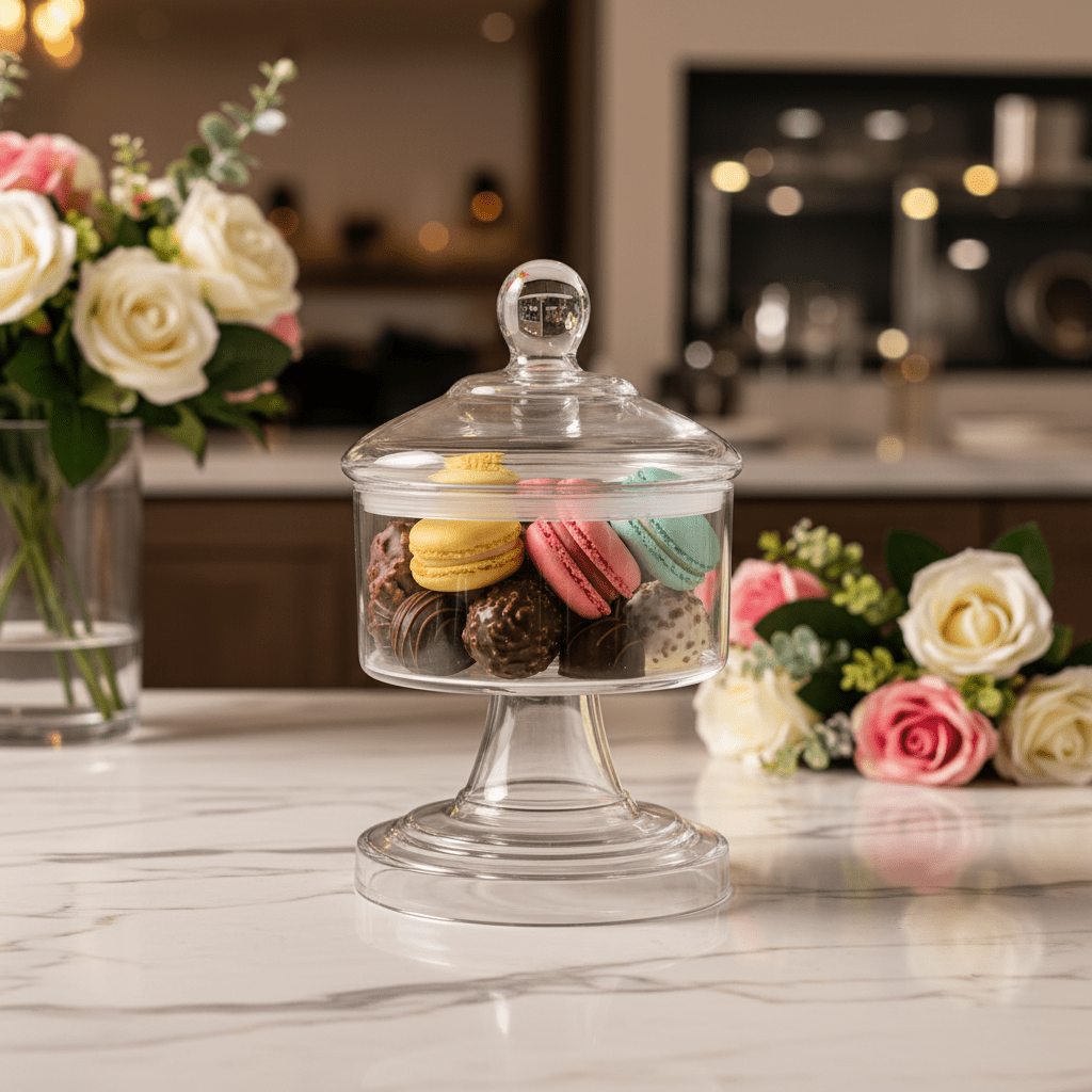 AKDC Elegant Acrylic Footed Candy Jar with Lid Clear Multipurpose Storage and Serving Container 15 × 13 cm - Al Kabayel Discount CentreAKDC Elegant Acrylic Footed Candy Jar with Lid Clear Multipurpose Storage and Serving Container 15 × 13 cmJars & Food SaversAKDCAl Kabayel Discount Centre