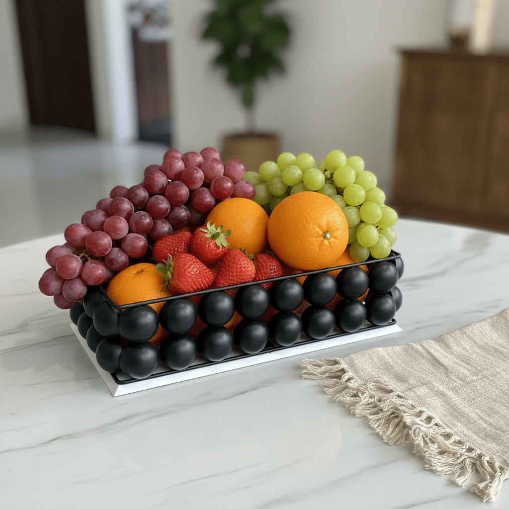 AKDC Elegant Black and White Bubble Design Metal Fruit Tray 30 x 15 cm Large Serving Tray for Fruits and Snacks - Al Kabayel Discount CentreAKDC Elegant Black and White Bubble Design Metal Fruit Tray 30 x 15 cm Large Serving Tray for Fruits and SnacksServing TraysAKDCAl Kabayel Discount Centre