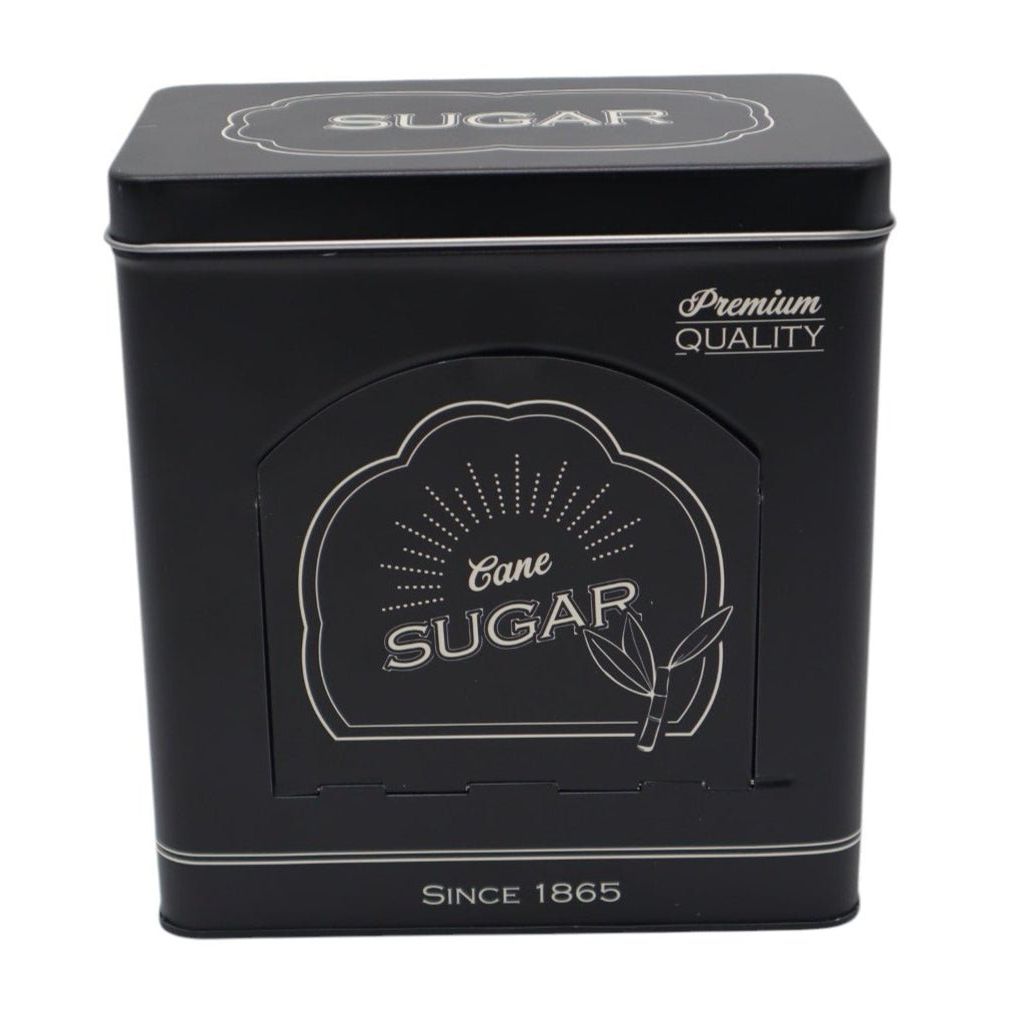 AKDC Elegant Black Metal Sugar Storage Canister with Decorative Sugar Cane Logo – Durable and Stylish Kitchen Organizer, 18×10 cm - Al Kabayel Discount CentreAKDC Elegant Black Metal Sugar Storage Canister with Decorative Sugar Cane Logo – Durable and Stylish Kitchen Organizer, 18×10 cmJars & Food SaversAKDCAl Kabayel Discount Centre