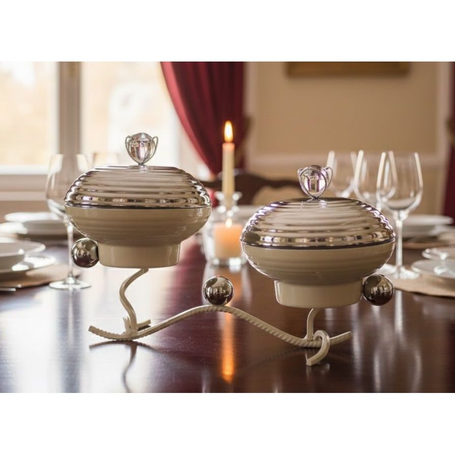 AKDC Elegant Dual Serving Candy Bowl with Lid and Stand 30cm*14cm*20cm, Ivory/Silver - Al Kabayel Discount CentreAKDC Elegant Dual Serving Candy Bowl with Lid and Stand 30cm*14cm*20cm, Ivory/SilverCandy ServersAKDCAl Kabayel Discount Centre