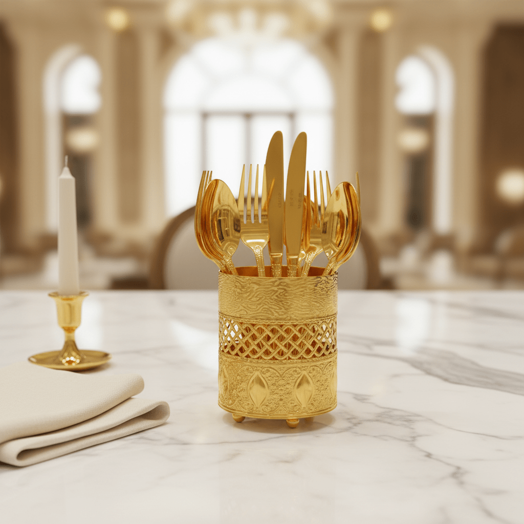 AKDC Elegant Gold Cutlery Holder with Premium Finish for Stylish Storage – 10 cm - Al Kabayel Discount CentreAKDC Elegant Gold Cutlery Holder with Premium Finish for Stylish Storage – 10 cmNapkin Holders & Tissue BoxAKDCAl Kabayel Discount Centre