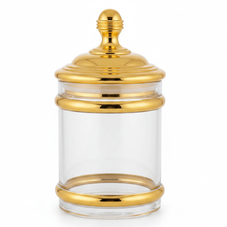 AKDC Elegant Gold Design Acrylic Storage Canister with Lid for Pantry & Countertop Use 17 × 10 cm - Al Kabayel Discount CentreAKDC Elegant Gold Design Acrylic Storage Canister with Lid for Pantry & Countertop Use 17 × 10 cmJars & Food SaversAKDCAl Kabayel Discount Centre