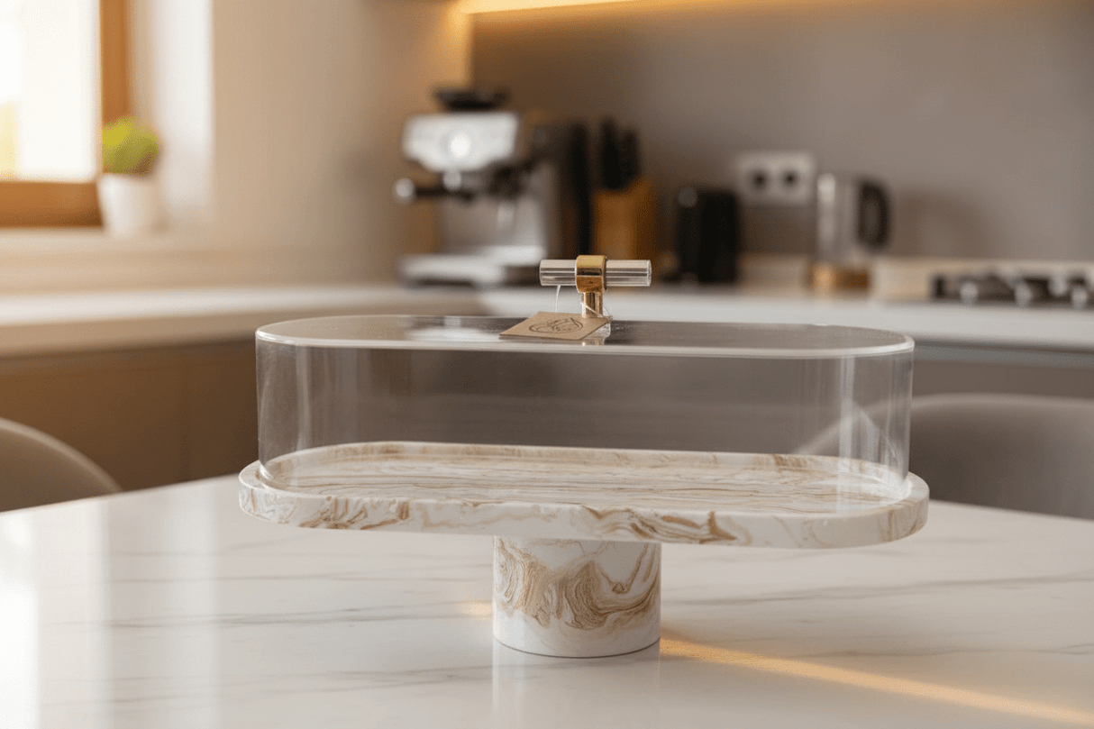 AKDC Elegant Oval Serving Tray with Acrylic Lid – White Plaster of Paris Base with Gold Accent (28 × 16 cm) - Al Kabayel Discount CentreAKDC Elegant Oval Serving Tray with Acrylic Lid – White Plaster of Paris Base with Gold Accent (28 × 16 cm)Serving TraysAKDCAl Kabayel Discount Centre