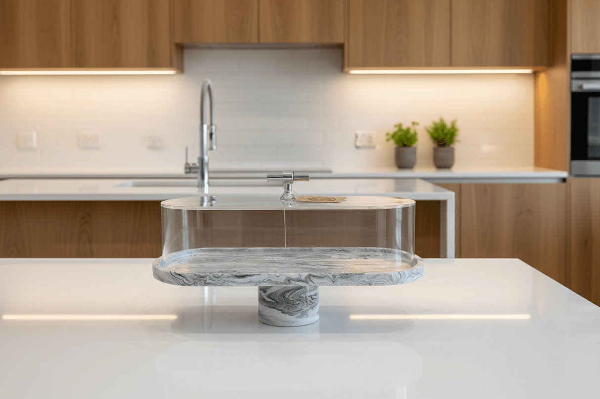 AKDC Elegant Oval Serving Tray with Acrylic Lid – White Plaster of Paris Base with Silver Accent (28 × 16 cm) - Al Kabayel Discount CentreAKDC Elegant Oval Serving Tray with Acrylic Lid – White Plaster of Paris Base with Silver Accent (28 × 16 cm)Serving TraysAKDCAl Kabayel Discount Centre