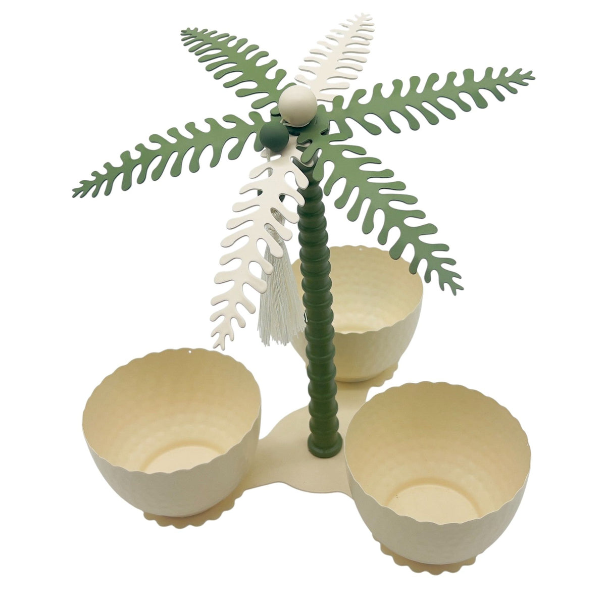 AKDC Elegant Palm Metal 3 - Section Candy Bowl 350ml Each, Ivory/Green - Al Kabayel Discount CentreAKDC Elegant Palm Metal 3 - Section Candy Bowl 350ml Each, Ivory/GreenBowlsAKDCAl Kabayel Discount Centre