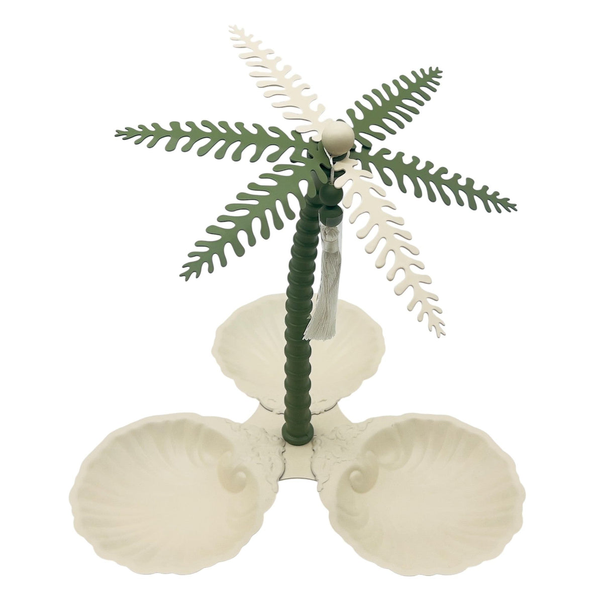 AKDC Elegant Palm Metal 3 - Section Candy Plate, Ivory/Green - Al Kabayel Discount CentreAKDC Elegant Palm Metal 3 - Section Candy Plate, Ivory/GreenBowlsAKDCAl Kabayel Discount Centre