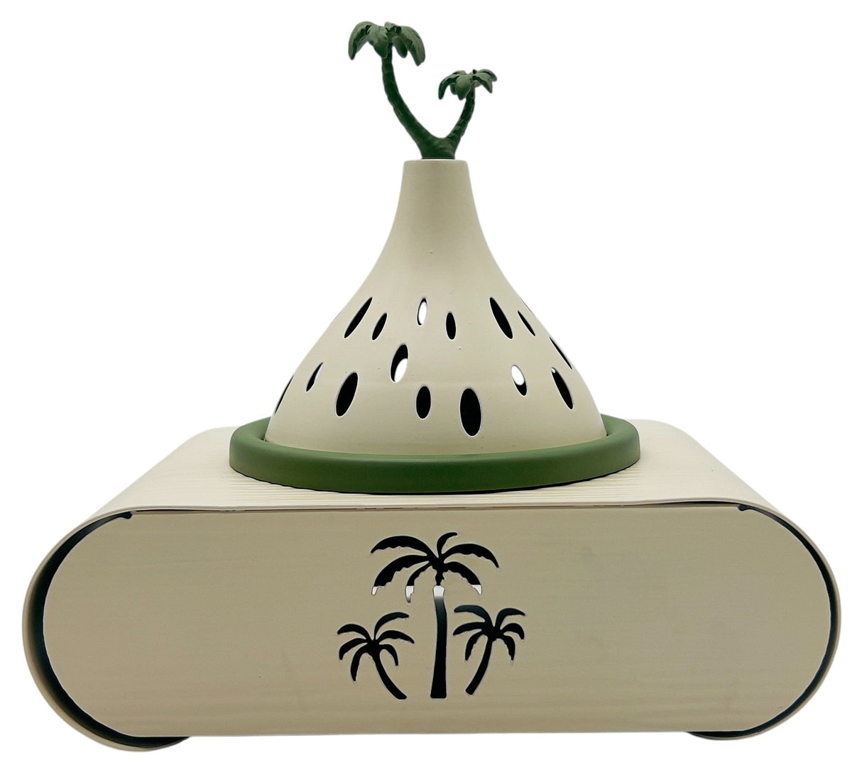AKDC Elegant Palm Metal Incense Burner with Stand 19cm*13cm*17.5cm, Ivory/Green - Al Kabayel Discount CentreAKDC Elegant Palm Metal Incense Burner with Stand 19cm*13cm*17.5cm, Ivory/GreenHome Décor AccentsAKDCAl Kabayel Discount Centre
