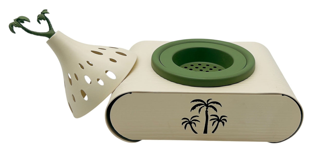 AKDC Elegant Palm Metal Incense Burner with Stand 19cm*13cm*17.5cm, Ivory/Green - Al Kabayel Discount CentreAKDC Elegant Palm Metal Incense Burner with Stand 19cm*13cm*17.5cm, Ivory/GreenHome Décor AccentsAKDCAl Kabayel Discount Centre