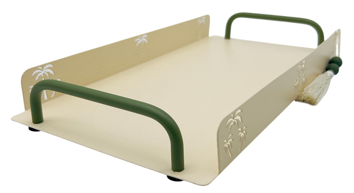 AKDC Elegant Palm Metal Rectangle Serving Tray 33cm*17.5cm*4cm, Ivory/Green - Al Kabayel Discount CentreAKDC Elegant Palm Metal Rectangle Serving Tray 33cm*17.5cm*4cm, Ivory/GreenServing TraysAKDCAl Kabayel Discount Centre