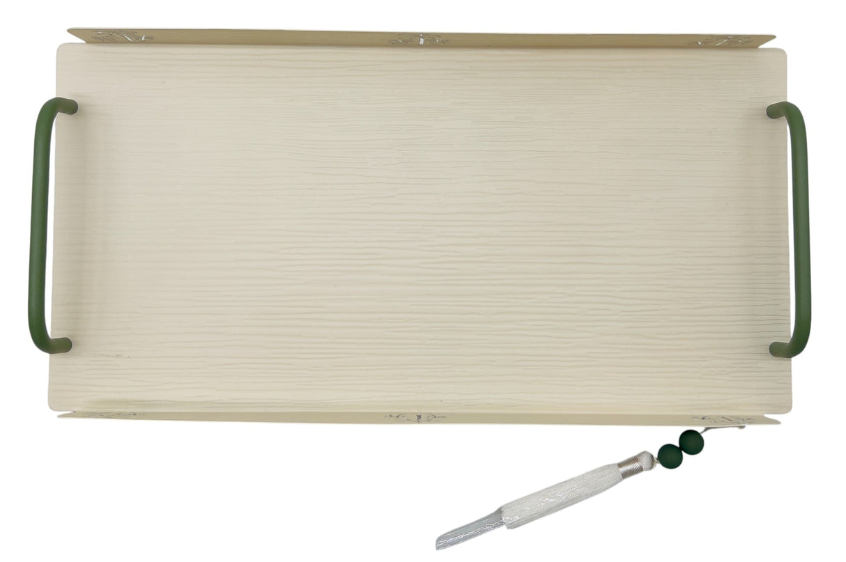 AKDC Elegant Palm Metal Rectangle Serving Tray 39.5cm*20cm*4cm, Ivory/Green - Al Kabayel Discount CentreAKDC Elegant Palm Metal Rectangle Serving Tray 39.5cm*20cm*4cm, Ivory/GreenServing TraysAKDCAl Kabayel Discount Centre
