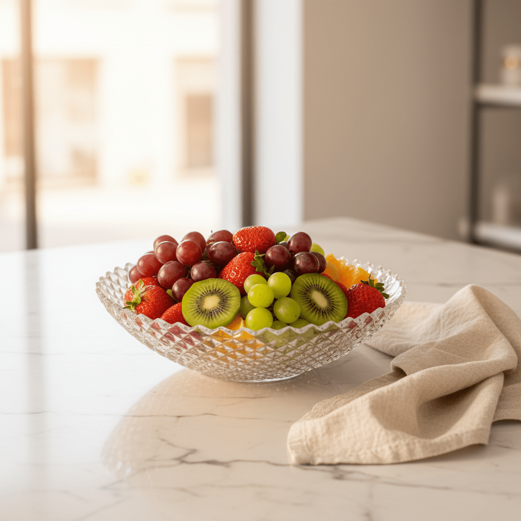 AKDC Elegant Round Clear Acrylic Fruit Serving Plate for Snacks, Fruits and Desserts – Stylish Tableware 25 cm - Al Kabayel Discount CentreAKDC Elegant Round Clear Acrylic Fruit Serving Plate for Snacks, Fruits and Desserts – Stylish Tableware 25 cmServing TraysAKDCAl Kabayel Discount Centre