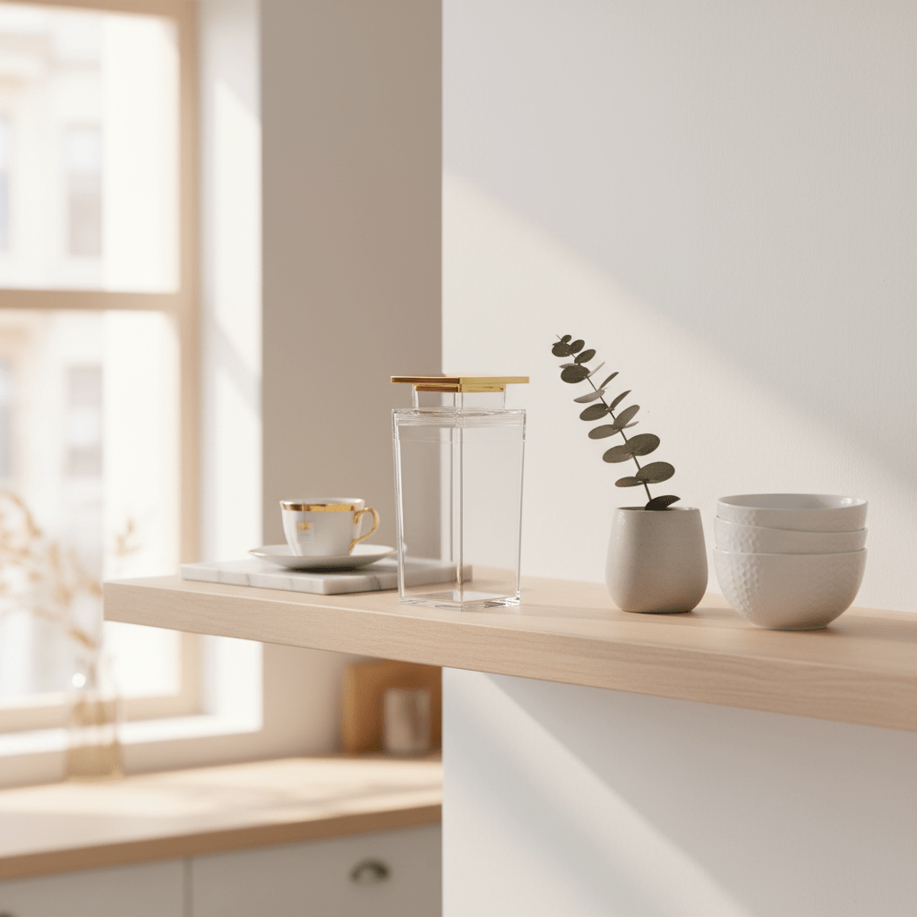 AKDC Elegant Sqr Airtight Acrylic Storage Canister with Crystal Clear Body & Premium Gold Lid – Decorative Kitchen Jar, 1000 ml - Al Kabayel Discount CentreAKDC Elegant Sqr Airtight Acrylic Storage Canister with Crystal Clear Body & Premium Gold Lid – Decorative Kitchen Jar, 1000 mlJars & Food SaversAKDCAl Kabayel Discount Centre