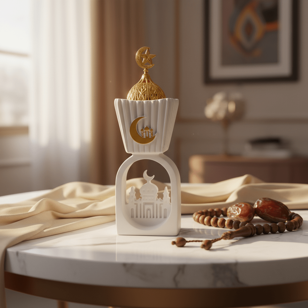 AKDC Elegant White Ceramic Incense Burner with Shiny Gold Lid – Luxury Decorative Aromatherapy Accessory – 20 cm - Al Kabayel Discount CentreAKDC Elegant White Ceramic Incense Burner with Shiny Gold Lid – Luxury Decorative Aromatherapy Accessory – 20 cmCeramic Incense BurnerAKDCAl Kabayel Discount Centre