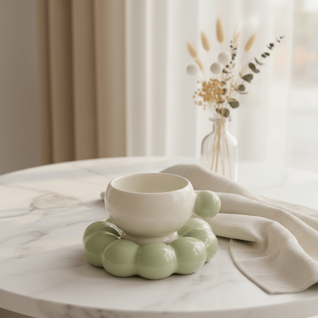 AKDC Elegant White Ceramic Mug with Green Handle & Matching Saucer for Tea & Coffee 250ml - Al Kabayel Discount CentreAKDC Elegant White Ceramic Mug with Green Handle & Matching Saucer for Tea & Coffee 250mlMugsAKDCAl Kabayel Discount Centre