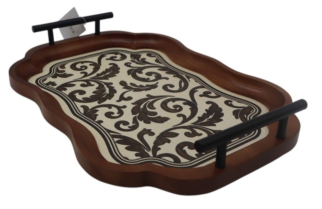 AKDC Elegant Wooden Tray with Hand - Painted Brown Flower Design – A Stylish Addition for Dining, Serving, or Décor, 35×25×5 cm - Al Kabayel Discount CentreAKDC Elegant Wooden Tray with Hand - Painted Brown Flower Design – A Stylish Addition for Dining, Serving, or Décor, 35×25×5 cmServing TraysAKDCAl Kabayel Discount Centre