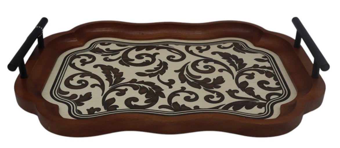 AKDC Elegant Wooden Tray with Hand - Painted Brown Flower Design – A Stylish Addition for Dining, Serving, or Décor, 35×25×5 cm - Al Kabayel Discount CentreAKDC Elegant Wooden Tray with Hand - Painted Brown Flower Design – A Stylish Addition for Dining, Serving, or Décor, 35×25×5 cmServing TraysAKDCAl Kabayel Discount Centre