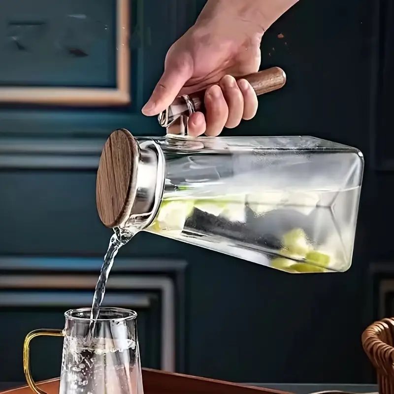 AKDC Glass Jug with Wooden Lid and Handle 1800ml, Square Bottom, Clear & Transparent - Al Kabayel Discount CentreAKDC Glass Jug with Wooden Lid and Handle 1800ml, Square Bottom, Clear & TransparentJugsAKDCAl Kabayel Discount Centre