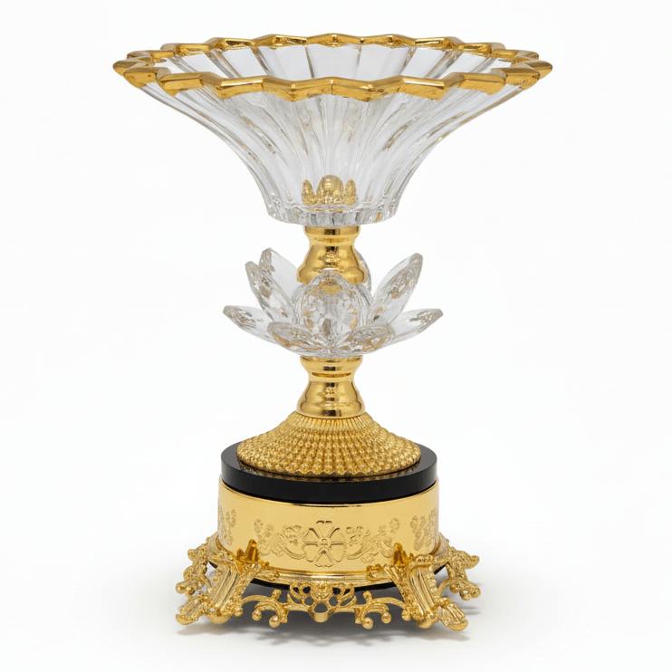 AKDC Gold Base Footed Glass Fruit Bowl – Decorative Serving Bowl for Fruits & Center Table Display – 20×15 cm - Al Kabayel Discount CentreAKDC Gold Base Footed Glass Fruit Bowl – Decorative Serving Bowl for Fruits & Center Table Display – 20×15 cmBowlsAKDCAl Kabayel Discount Centre
