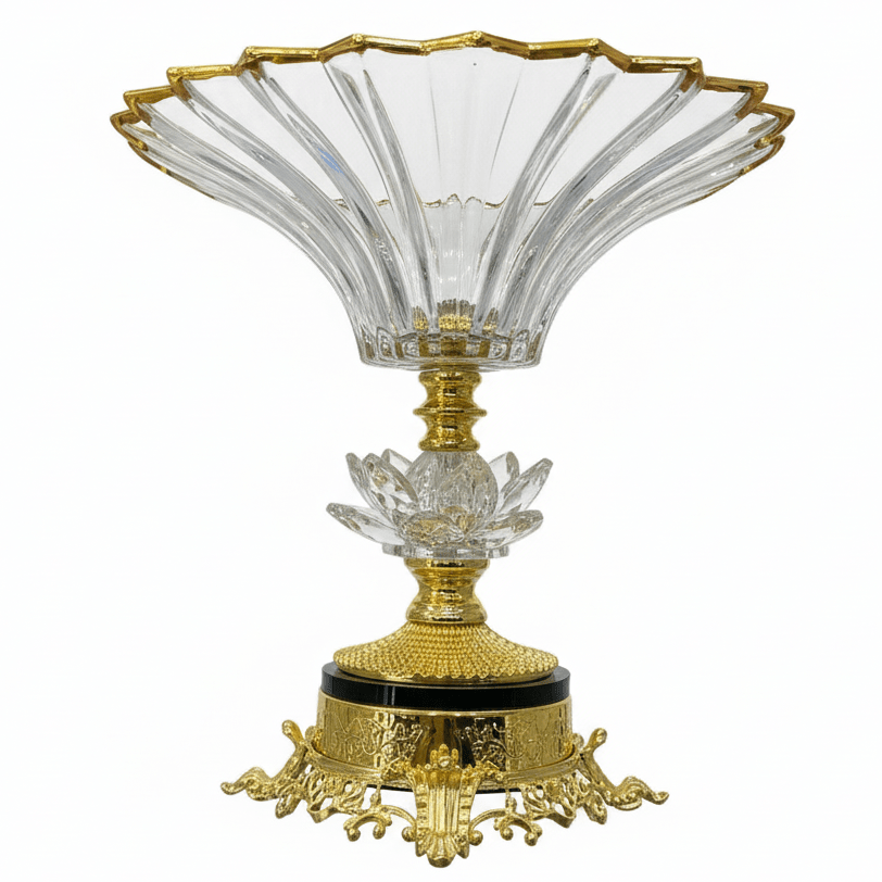 AKDC Gold Base Footed Glass Fruit Bowl – Premium Elevated Fruit Bowl for Dining Table Décor – 25×15 cm - Al Kabayel Discount CentreAKDC Gold Base Footed Glass Fruit Bowl – Premium Elevated Fruit Bowl for Dining Table Décor – 25×15 cmBowlsAKDCAl Kabayel Discount Centre