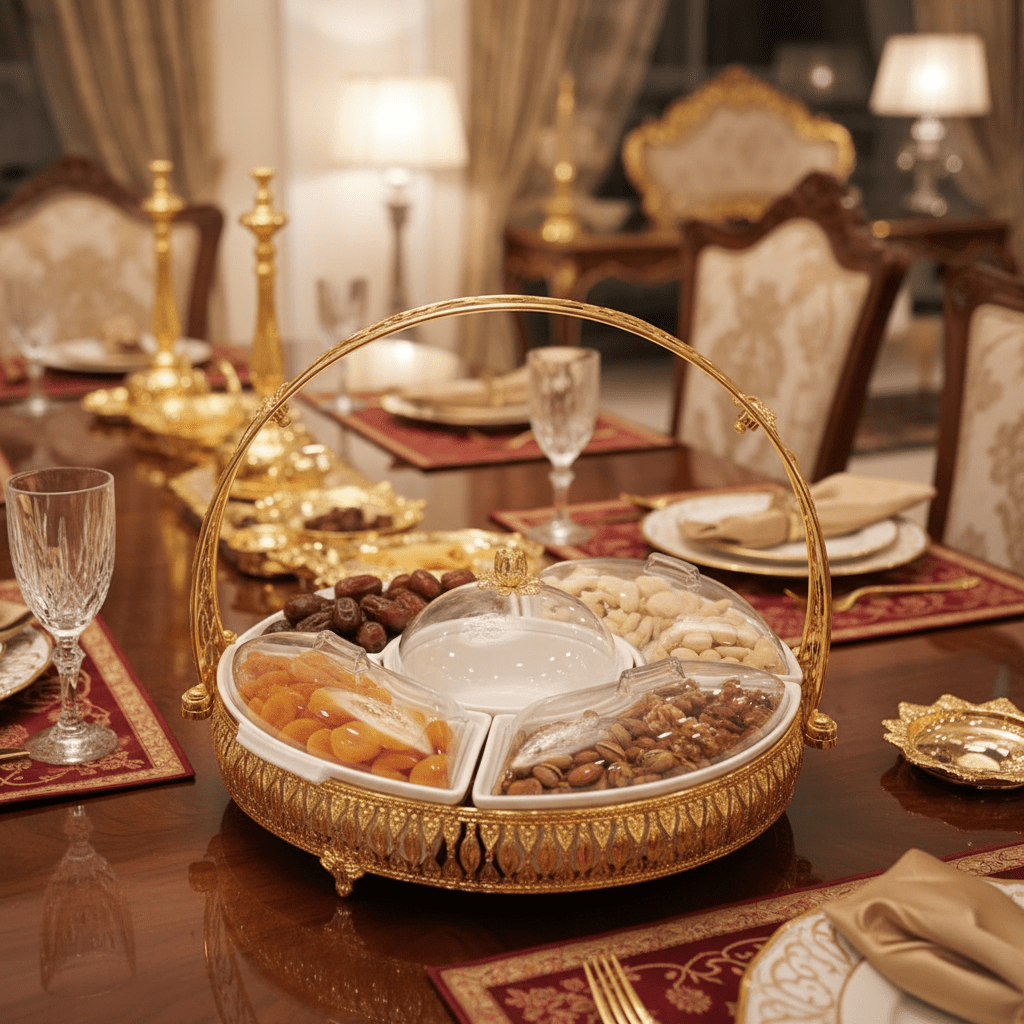 AKDC Gold Candy Tray with 3 Sections and Bowl Luxury Serving Set for Snacks Sweets and Dry Fruits 35 cm - Al Kabayel Discount CentreAKDC Gold Candy Tray with 3 Sections and Bowl Luxury Serving Set for Snacks Sweets and Dry Fruits 35 cmServing TraysAKDCAl Kabayel Discount Centre