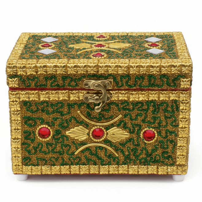 AKDC Golden and Green Wooden Jewellery Box with Antique Brass Latch, Decorative Storage Organizer (7 inch) - Al Kabayel Discount CentreAKDC Golden and Green Wooden Jewellery Box with Antique Brass Latch, Decorative Storage Organizer (7 inch)Organizers & AccessoriesAKDCAl Kabayel Discount Centre
